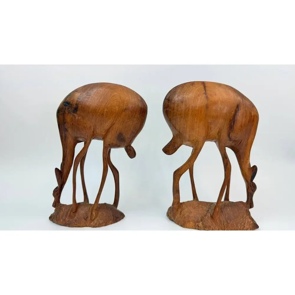Vintage Hand Carved Antelope Pair Wood Sculpture Kenya African Art